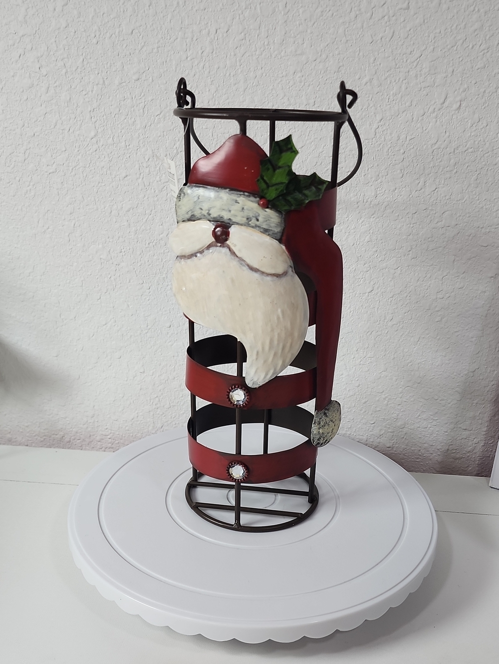 Red Santa Metal Wine Bottle Holder - Festive Holiday Decor
